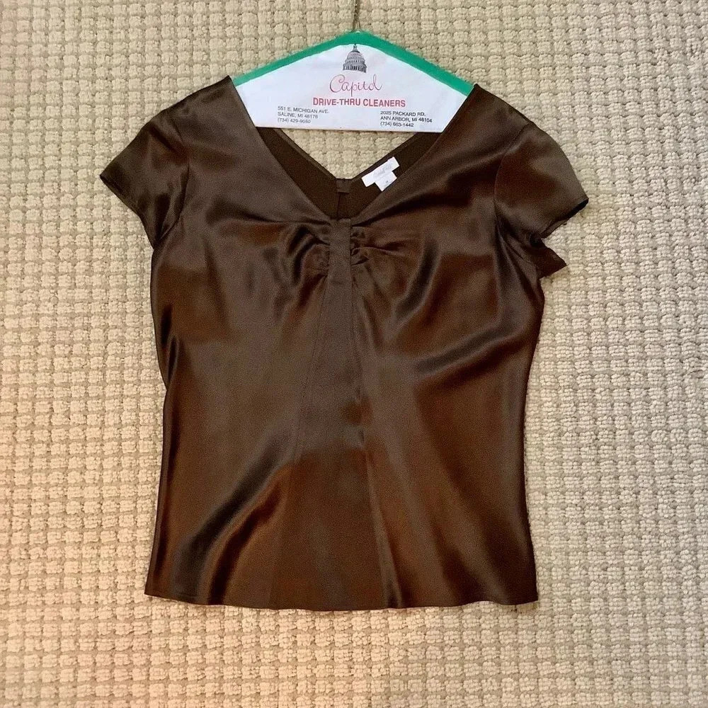 Marshall Fields Brown Satin Blouse Size M - Picture 4 of 8